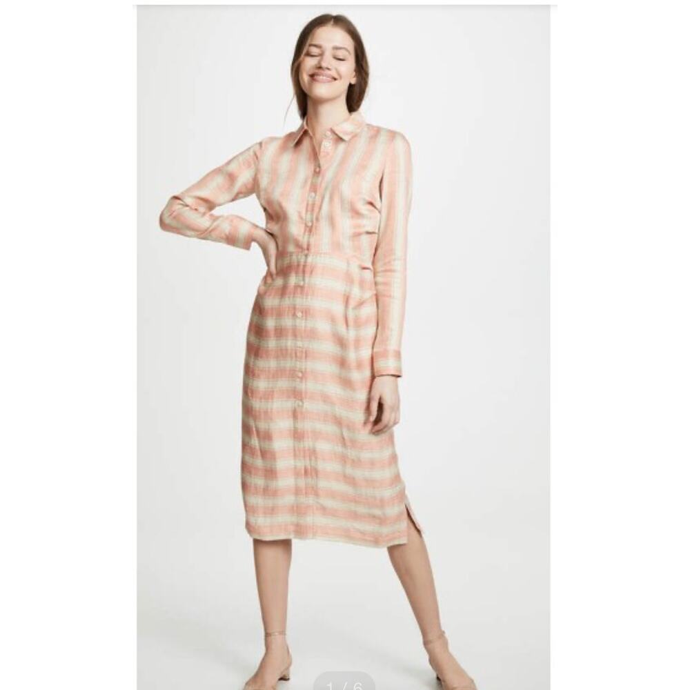 Rachel Comey Peach and Cream Striped Midi Shirt Dress